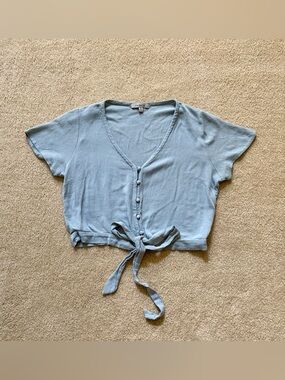 Papaya Blue Button Front Short Sleeve Top